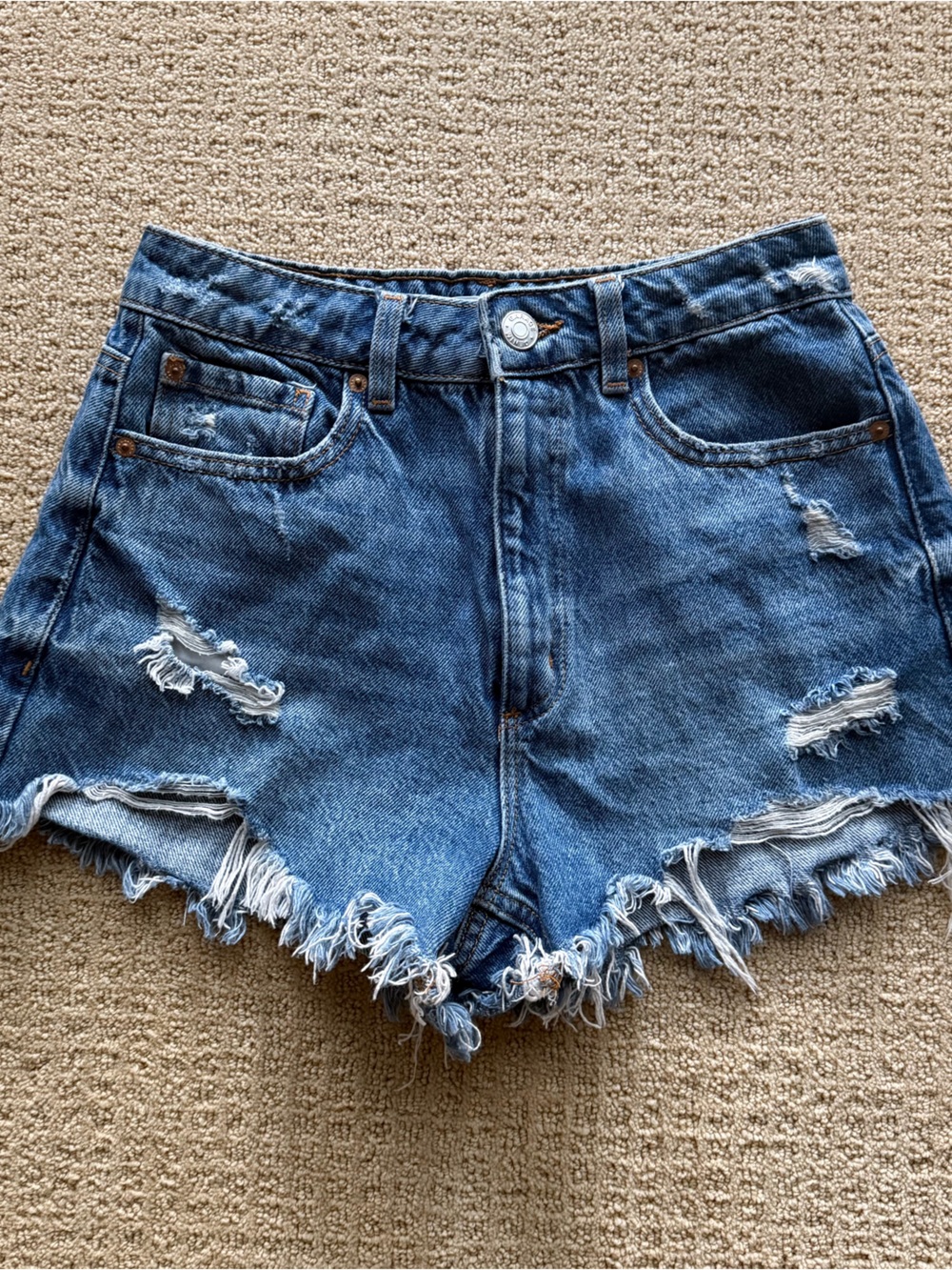 Garage Distressed Blue Denim Shorts with Frayed Hem size 1 (25)